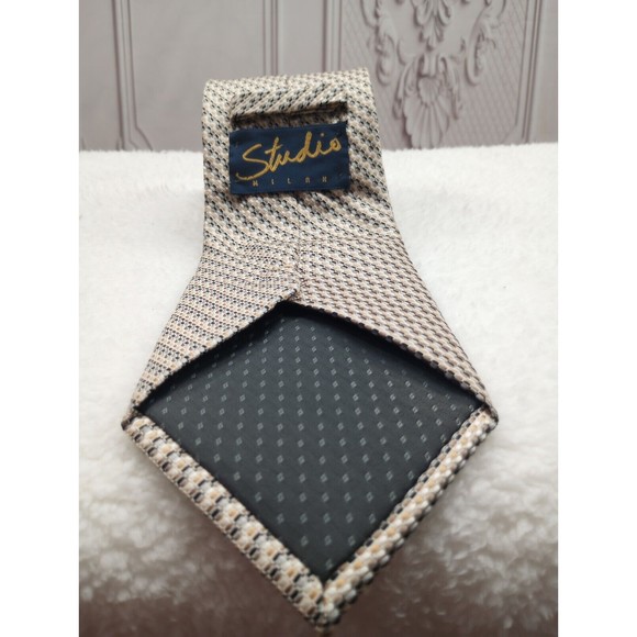 Studio Milan Men's Luxury Tie 100% Silk Handmade Gold Multicolored Classic EUC - Picture 2 of 14